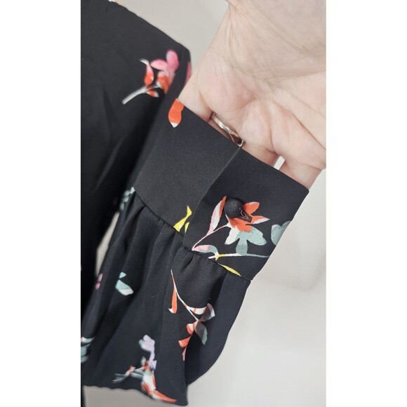 Ann Taylor Neck Tie Semi Sheer Blouse Top Shirt Floral Long Sleeve Floral XS - Picture 4 of 11